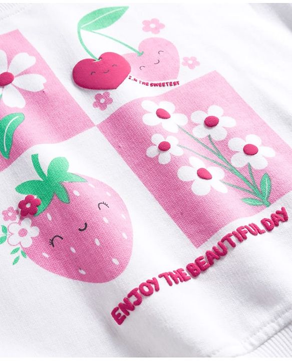Babyhug Cotton Knit Full Sleeves Sweatshirt with Tropical Theme Print - White
