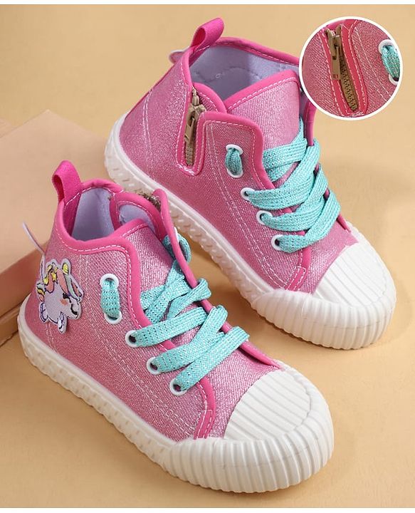 Cute Walk by Babyhug Casual Shoes with Zip Closure & Unicorn Applique - Pink