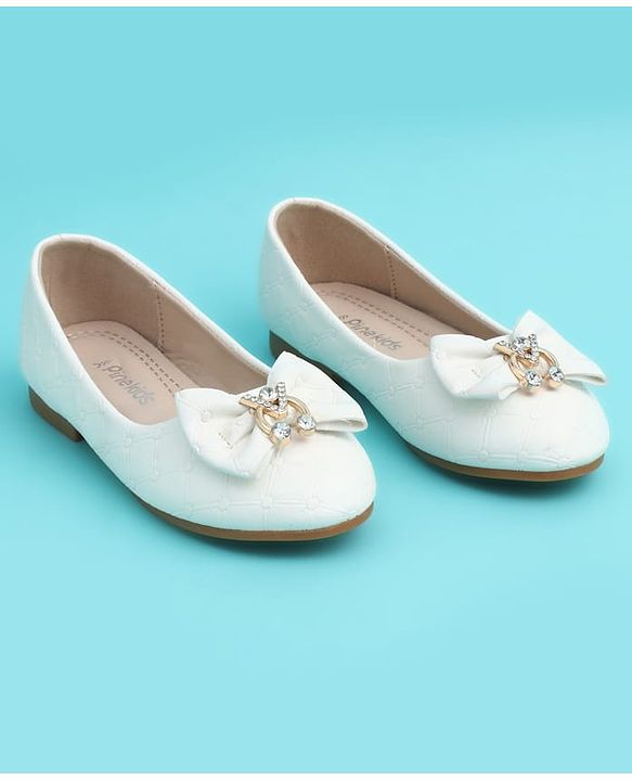 Pine Kids Slip On Closed Toe Ballerina with Bow Applique - White