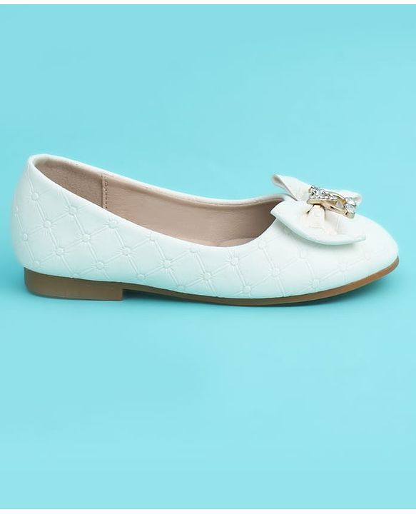 Pine Kids Slip On Closed Toe Ballerina with Bow Applique - White