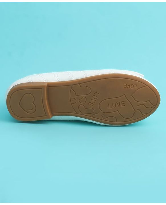 Pine Kids Slip On Closed Toe Ballerina with Bow Applique - White