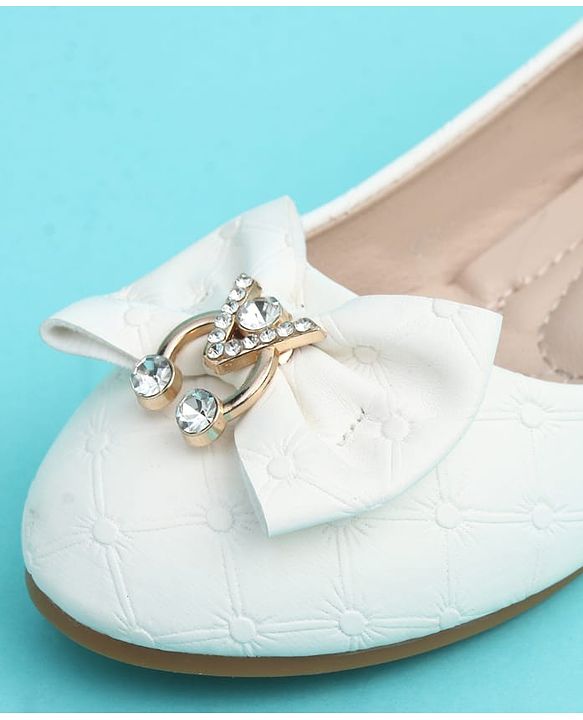 Pine Kids Slip On Closed Toe Ballerina with Bow Applique - White