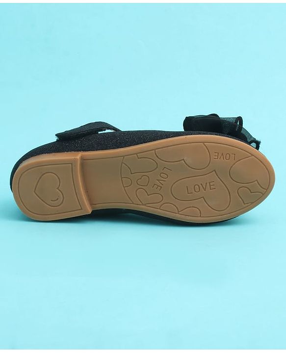 Pine Kids Velcro Closure Closed Toe Ballerina with Bow Applique - Black