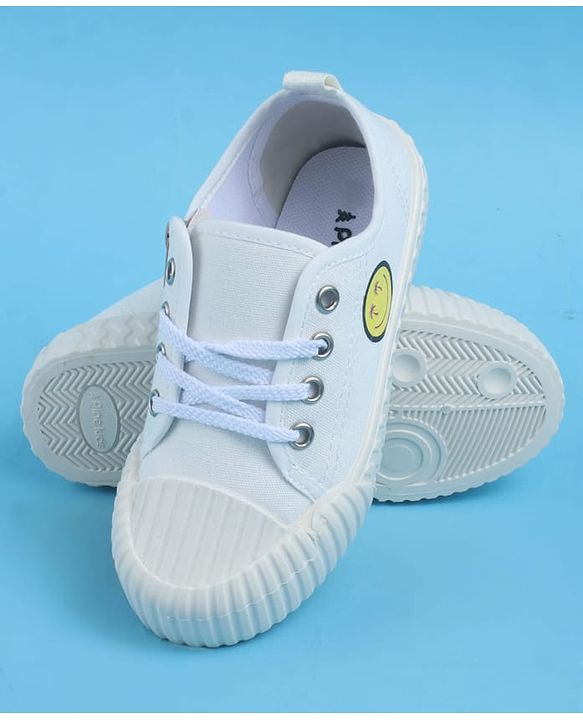 Pine Kids Lace Up Casual Shoes With Smiley Print - White
