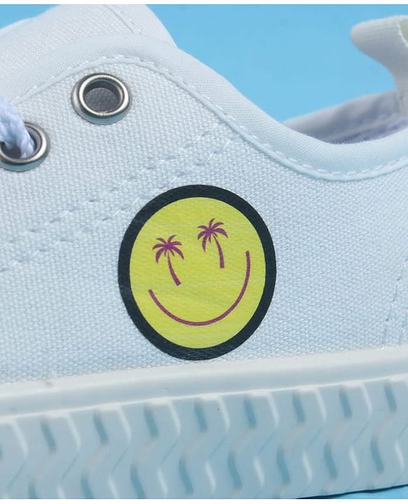 Pine Kids Lace Up Casual Shoes With Smiley Print - White