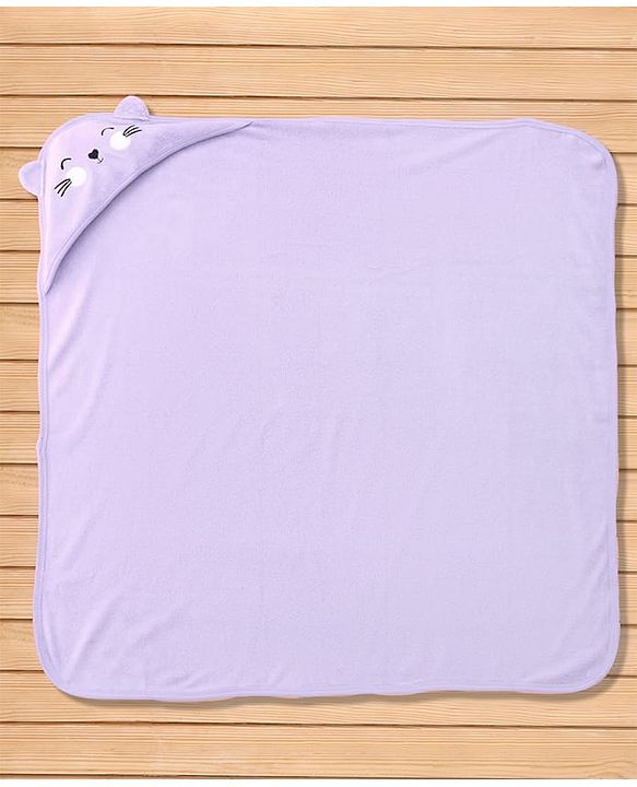 Babyhug Cotton Knit Hooded Wrapper With Ear Applique L 82 x B 77 cm - Lavender