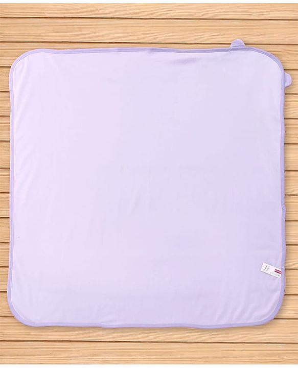 Babyhug Cotton Knit Hooded Wrapper With Ear Applique L 82 x B 77 cm - Lavender