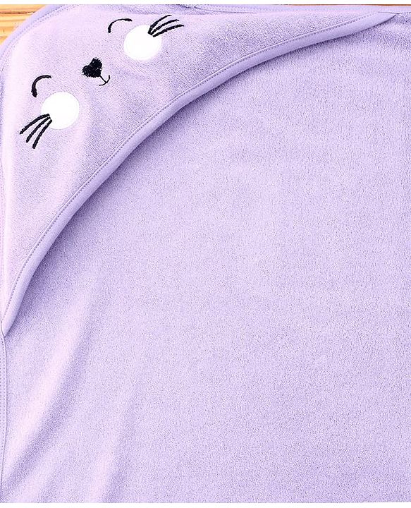 Babyhug Cotton Knit Hooded Wrapper With Ear Applique L 82 x B 77 cm - Lavender