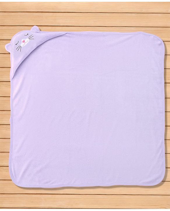 Babyhug Cotton Knit Hooded Wrapper With Animal Embroidery  L 81 x B 81 cm - Lavender