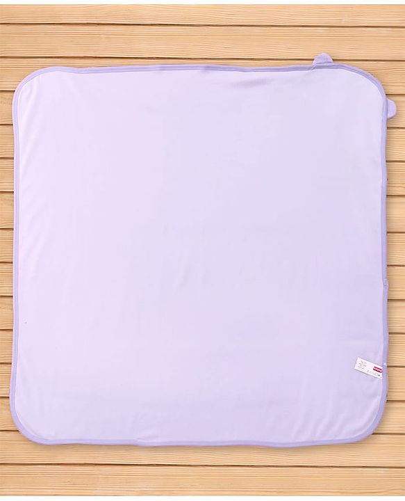 Babyhug Cotton Knit Hooded Wrapper With Animal Embroidery  L 81 x B 81 cm - Lavender