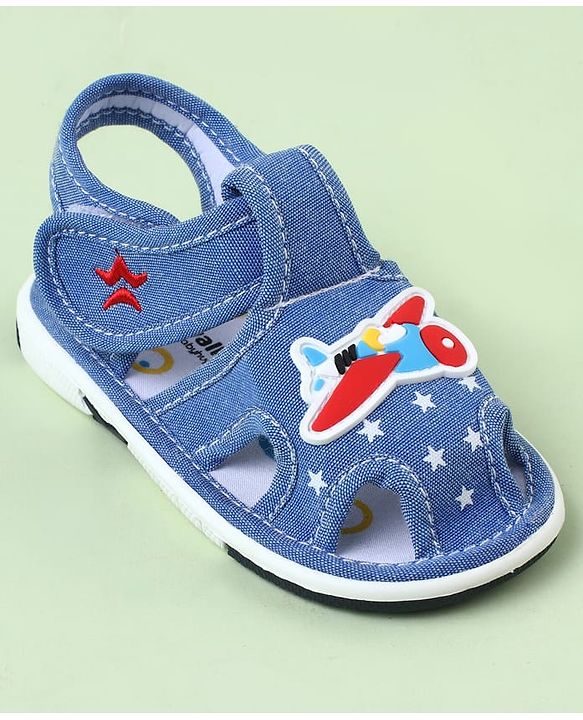 Cute Walk by Babyhug Sandals With Velcro Closure & Aeroplane Applique - Light Blue