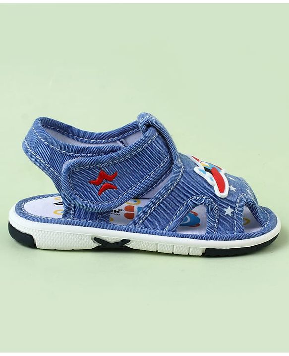 Cute Walk by Babyhug Sandals With Velcro Closure & Aeroplane Applique - Light Blue