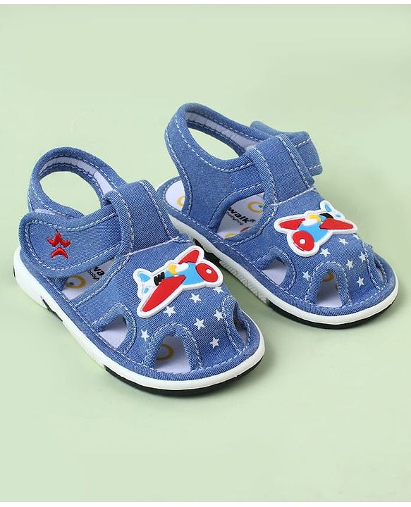 Cute Walk by Babyhug Sandals With Velcro Closure & Aeroplane Applique - Light Blue