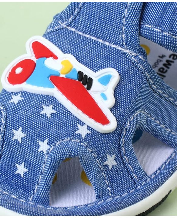 Cute Walk by Babyhug Sandals With Velcro Closure & Aeroplane Applique - Light Blue