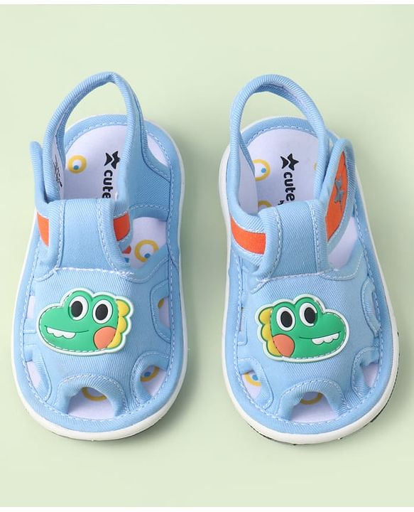 Cute Walk by Babyhug Sandals With Velcro Closure & Dino Applique - Navy Blue