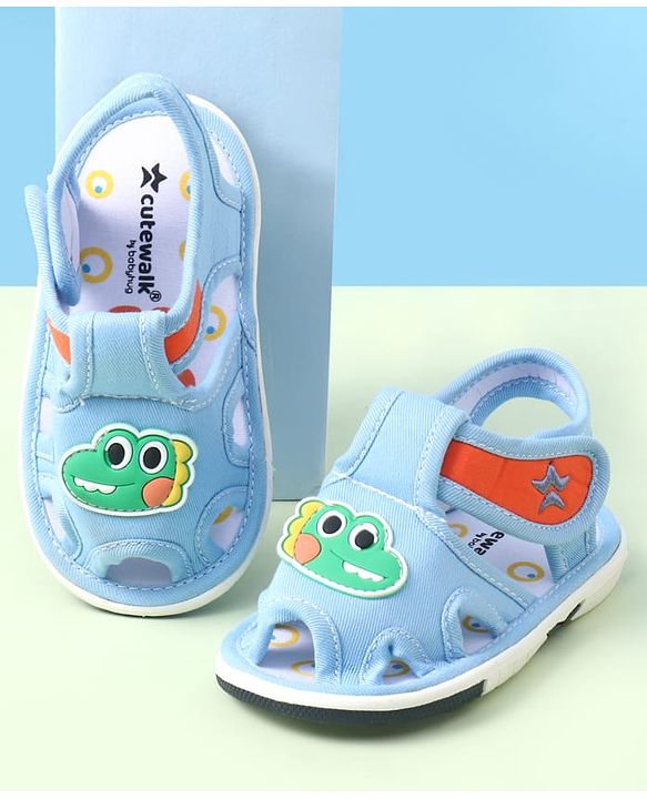 Cute Walk by Babyhug Sandals With Velcro Closure & Dino Applique - Navy Blue