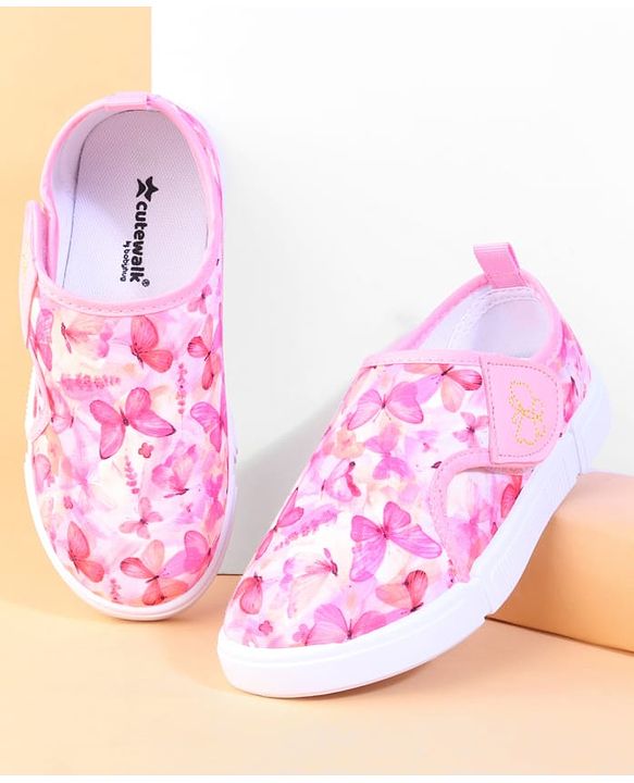 Cute Walk by Babyhug Velcro Closure Casual Shoes With Butterfly Print - Fuchsia