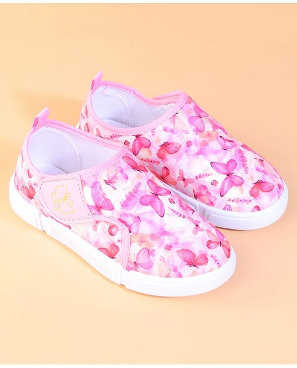 Cute Walk by Babyhug Velcro Closure Casual Shoes With Butterfly Print - Fuchsia