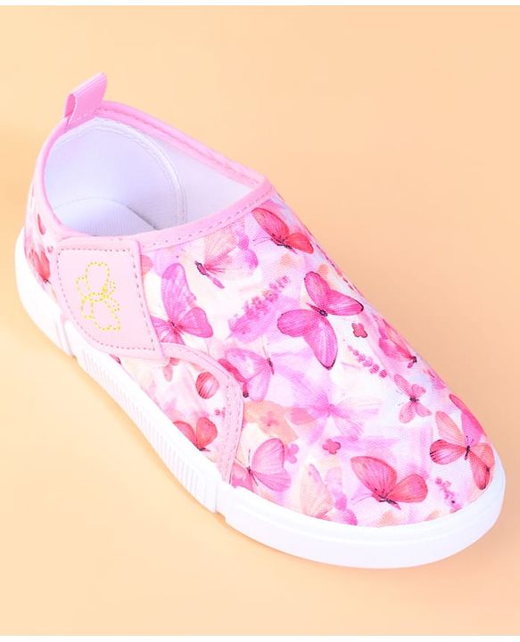 Cute Walk by Babyhug Velcro Closure Casual Shoes With Butterfly Print - Fuchsia