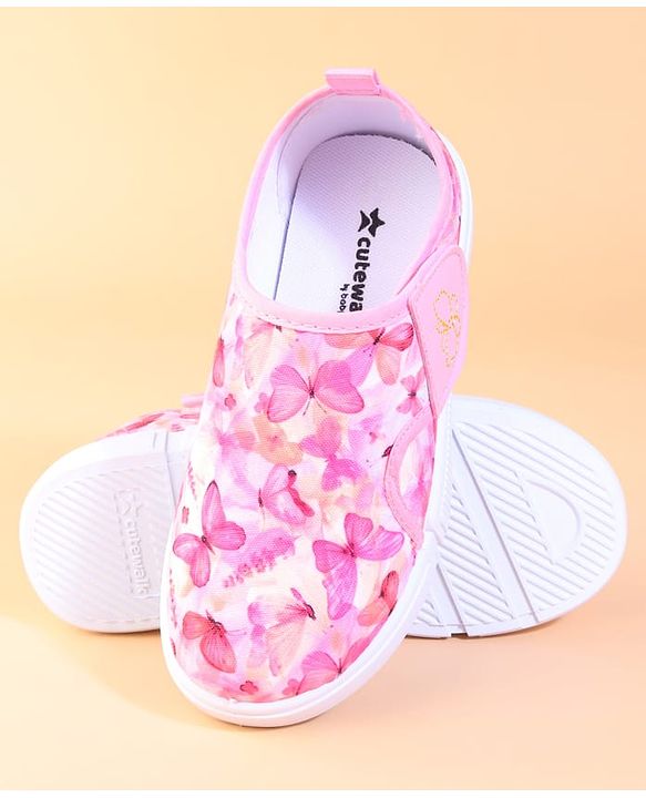 Cute Walk by Babyhug Velcro Closure Casual Shoes With Butterfly Print - Fuchsia