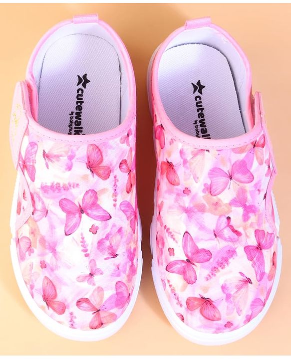 Cute Walk by Babyhug Velcro Closure Casual Shoes With Butterfly Print - Fuchsia