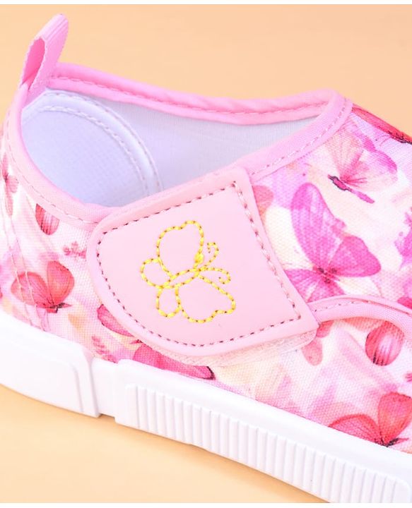 Cute Walk by Babyhug Velcro Closure Casual Shoes With Butterfly Print - Fuchsia