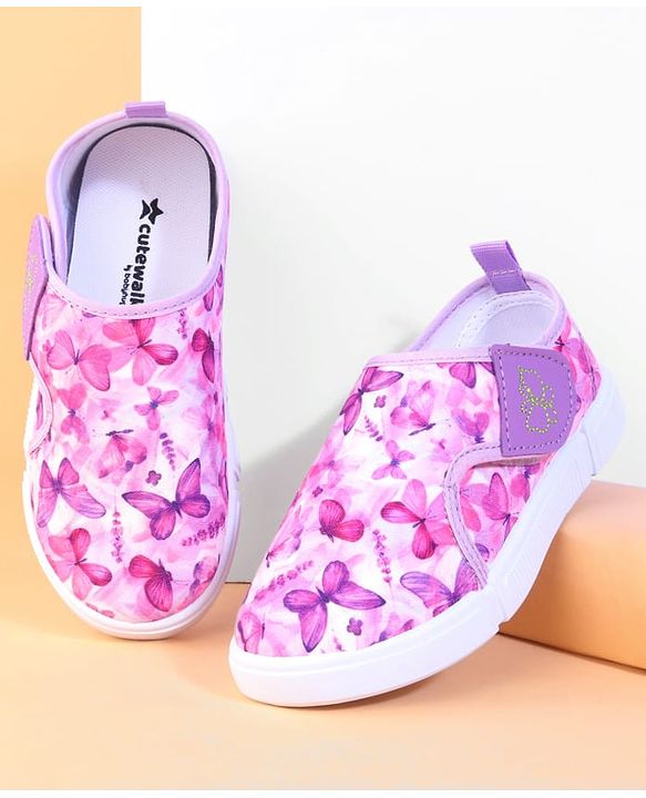 Cute Walk by Babyhug Velcro Closure Casual Shoes With Butterfly Print - Fuchsia