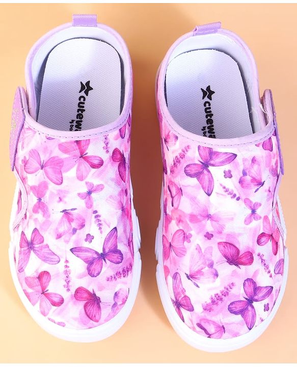 Cute Walk by Babyhug Velcro Closure Casual Shoes With Butterfly Print - Fuchsia