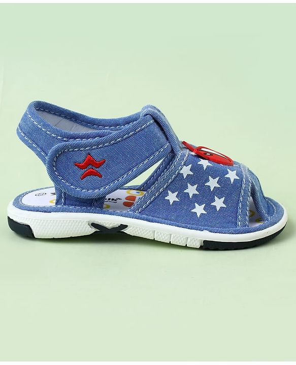 Cute Walk by Babyhug Velcro Closure Sandals with Star Print & Horse Applique - Light Blue