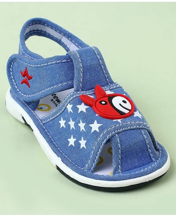 Cute Walk by Babyhug Velcro Closure Sandals with Star Print & Horse Applique - Light Blue