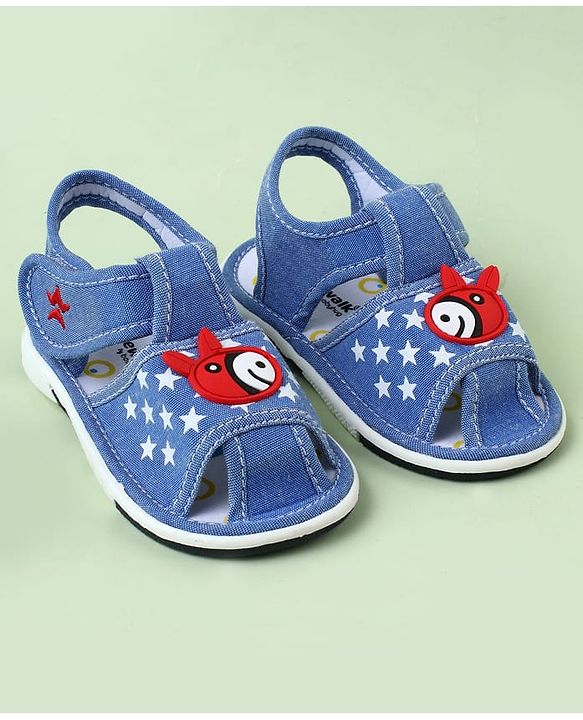Cute Walk by Babyhug Velcro Closure Sandals with Star Print & Horse Applique - Light Blue