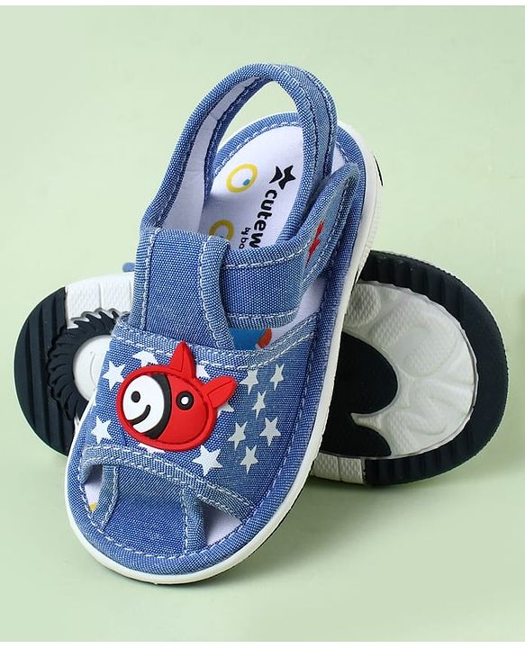 Cute Walk by Babyhug Velcro Closure Sandals with Star Print & Horse Applique - Light Blue
