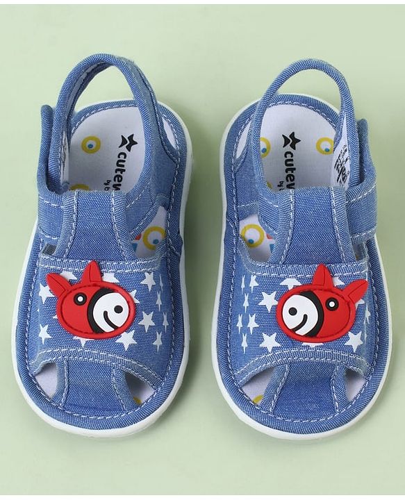 Cute Walk by Babyhug Velcro Closure Sandals with Star Print & Horse Applique - Light Blue