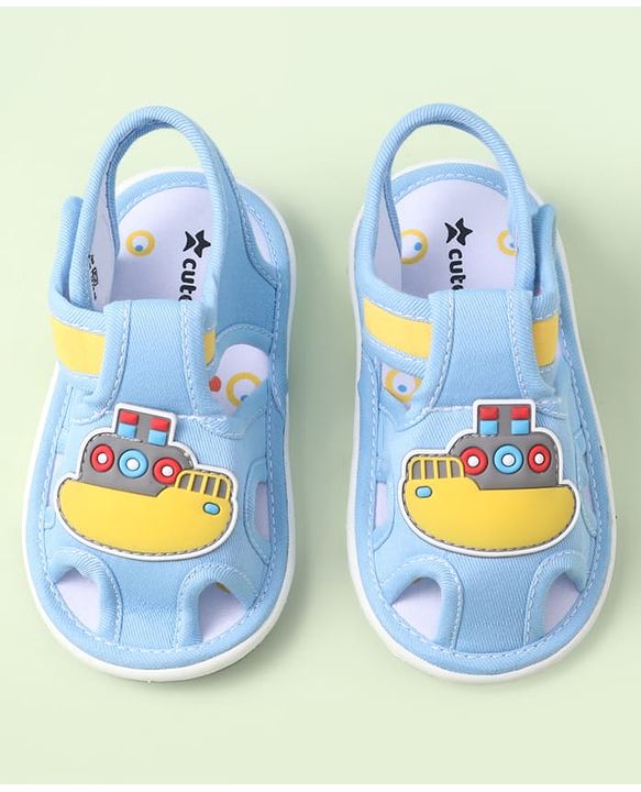 Cute Walk by Babyhug Velcro Closure Sandals with Ship Applique - Light Blue
