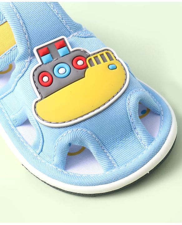Cute Walk by Babyhug Velcro Closure Sandals with Ship Applique - Light Blue