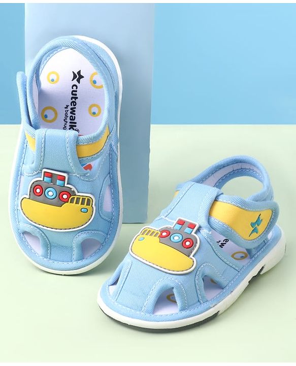 Cute Walk by Babyhug Velcro Closure Sandals with Ship Applique - Light Blue
