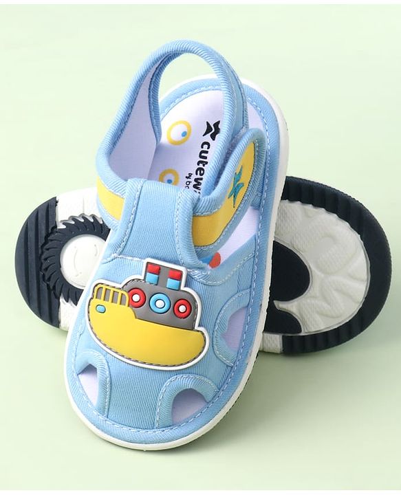 Cute Walk by Babyhug Velcro Closure Sandals with Ship Applique - Light Blue