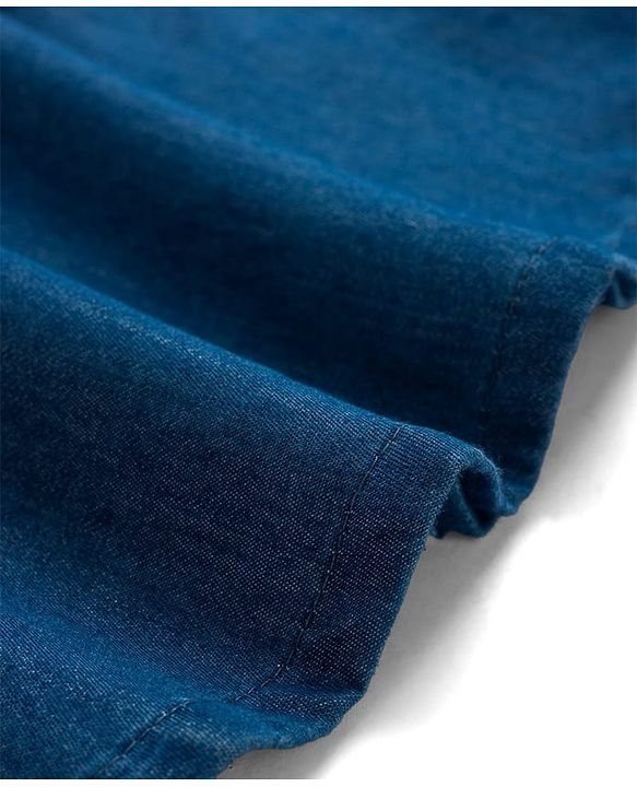 Babyhug Woven Denim Full Sleeves Top with Floral Embroidery & Frill Detailing- Blue