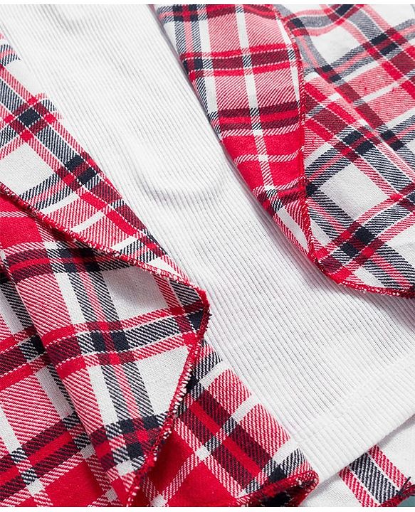 Babyhug 100% Cotton Knit Full Sleeves Top With Attached Checks Shrug - Red & White