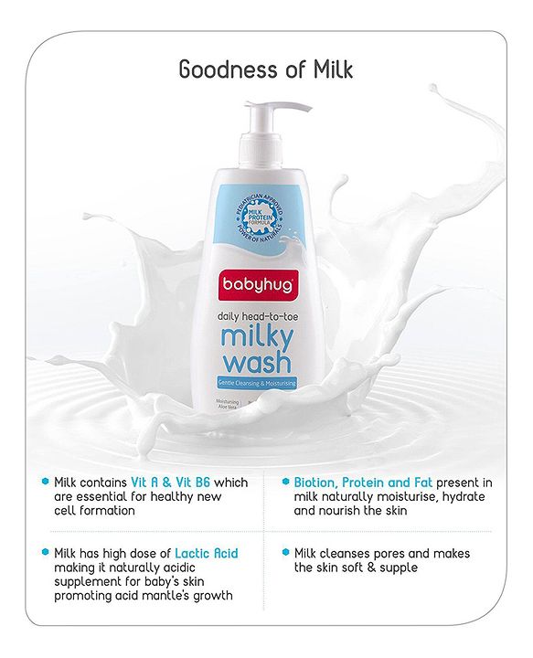 Babyhug Milk Protein Formula Daily Head To Toe Milky Wash No Tear Formula For Newborn Baby 2 In 1 Shampoo & Body Wash - 100 ml