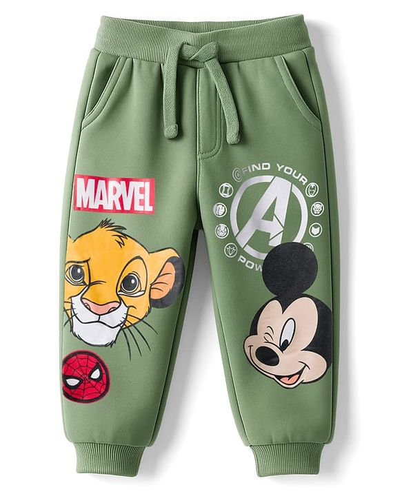 Babyhug Disney Single Jersey Knit Full Length Lounge Pant With Disney Character Graphics - Olive Green