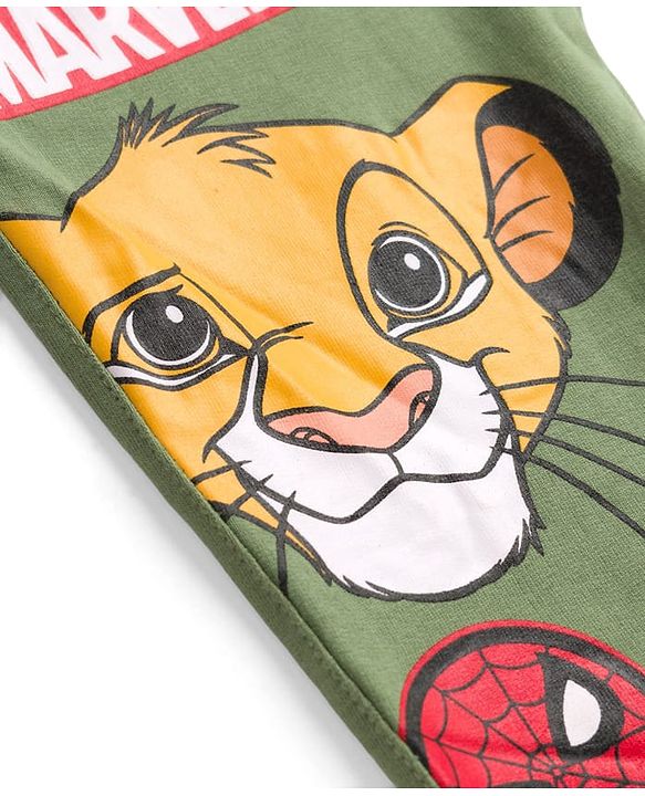 Babyhug Disney Single Jersey Knit Full Length Lounge Pant With Disney Character Graphics - Olive Green
