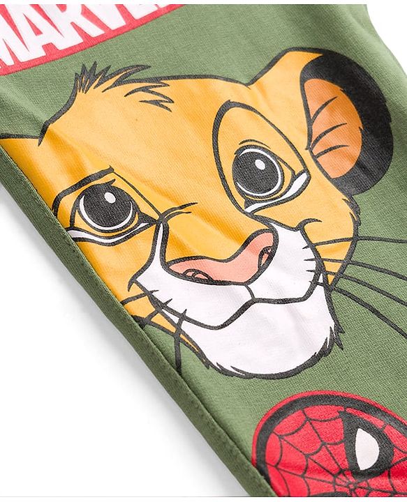 Babyhug Disney Single Jersey Knit Full Length Lounge Pant With Disney Character Graphics - Olive Green