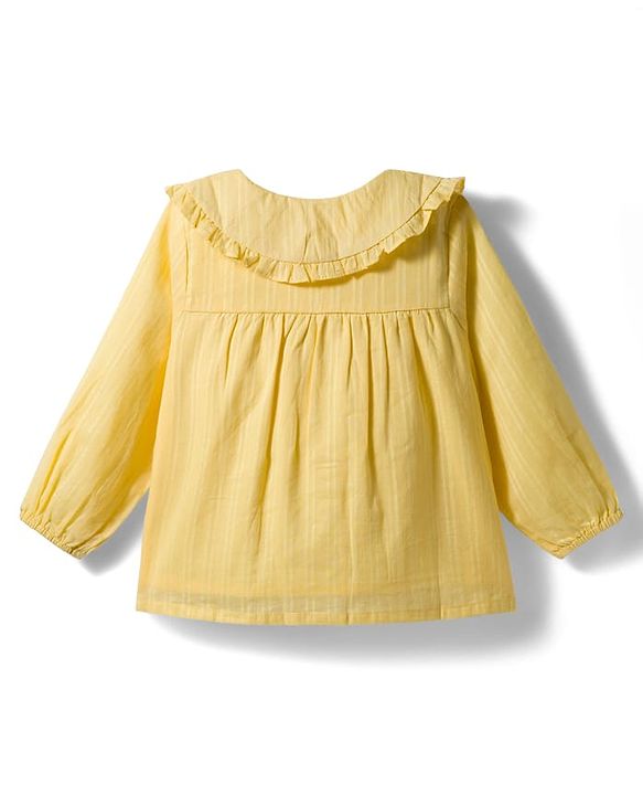 Babyhug 100% Cotton Knit Full Sleeves Top with Floral Embroidery - Yellow