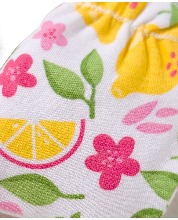Babyhug 100% Cotton Knit Cap Mittens And Booties with Floral Print White - 10.5 cm Diameter