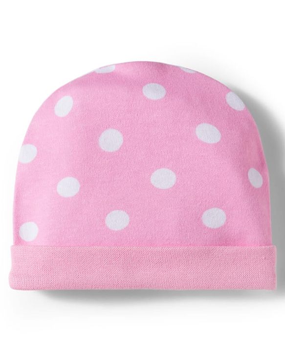 Babyhug 100% Cotton Knit Cap Mittens & Booties With Polka Dot Print Pink - Diameter 11 cm