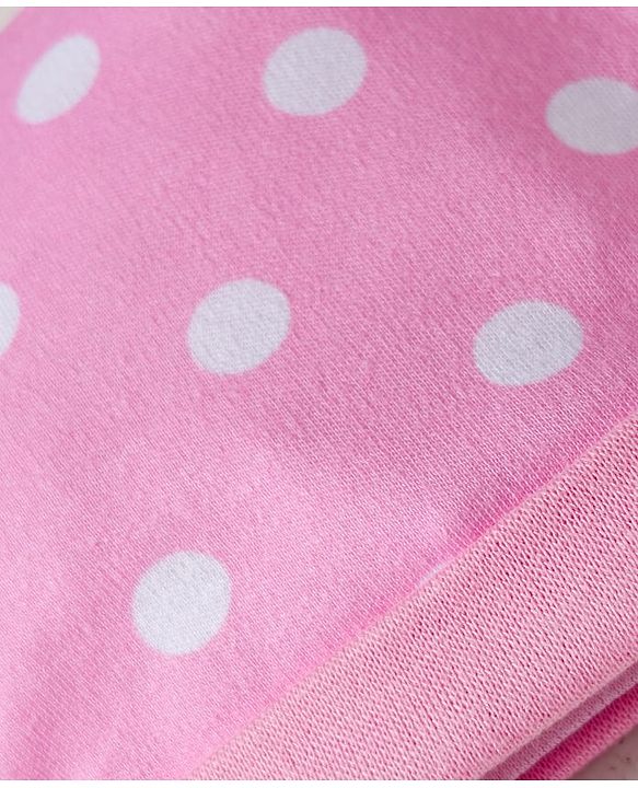 Babyhug 100% Cotton Knit Cap Mittens & Booties With Polka Dot Print Pink - Diameter 11 cm