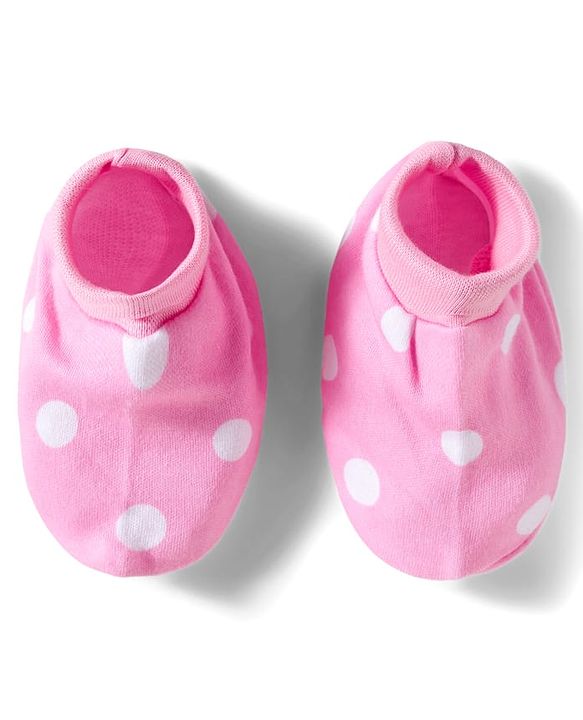 Babyhug 100% Cotton Knit Cap Mittens & Booties With Polka Dot Print Pink - Diameter 11 cm