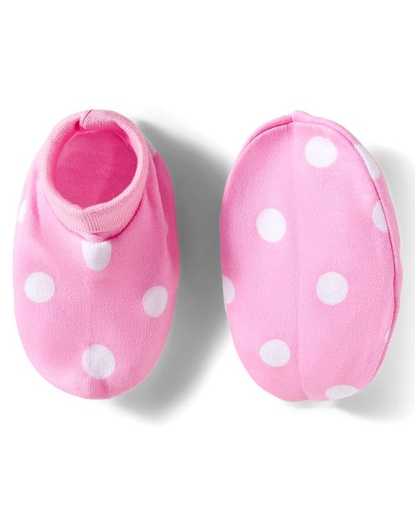Babyhug 100% Cotton Knit Cap Mittens & Booties With Polka Dot Print Pink - Diameter 11 cm