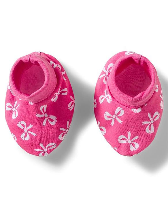 Babyhug 100% Cotton Knit Mittens & Booties Set with Bow Print - Pink